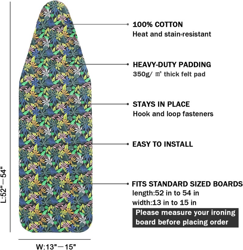 LCLW Ironing Board Cover and Pad Standard Size 15 x 54,3 Pairs of Hook and Loop Fastener Straps,Elastic Edges,2 Layers Ironing Board Cover with Thick Padding (C Pattern) - Image 2
